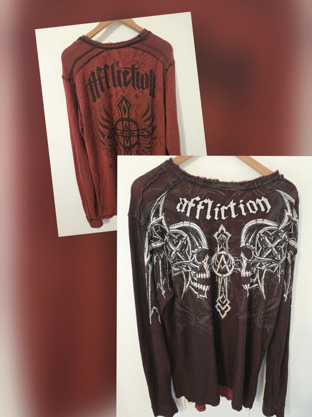 Vintage Affliction Reversible Thermal Shirt Mens XXL Wings Cross Y2K Grunge MMA